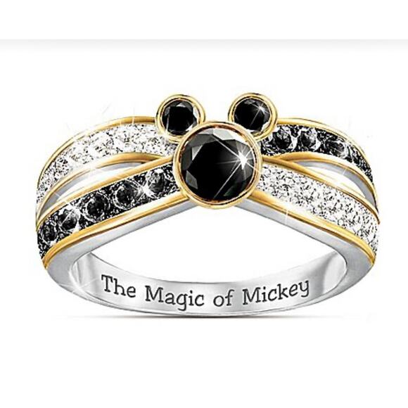 Mouse Shaped Black Onyx Syn Cubic ZIrconia RIbbons of Crystals Size 7 - Picture 2 of 14